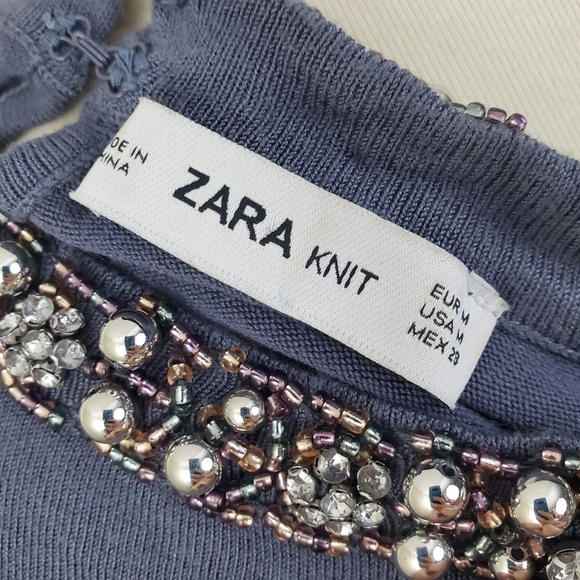 Zara Knit Bead Embellished Neck Top - Picture 13 of 13